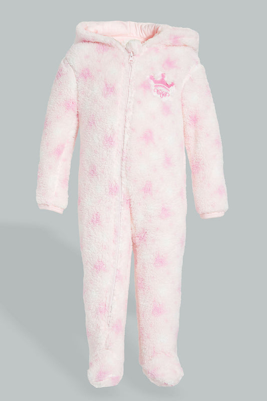 Redtag-Pink-Crown--Hooded-Fluffy-Coat-Coats-Baby-0 to 12 Months