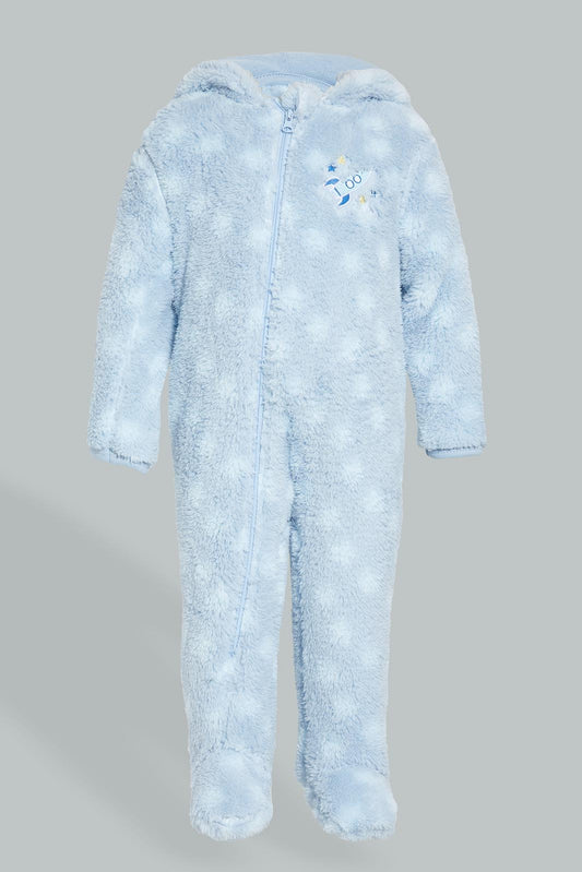 Redtag-Blue-Spaceship-Hooded-Fluffy-Coat-Coats-Baby-0 to 12 Months