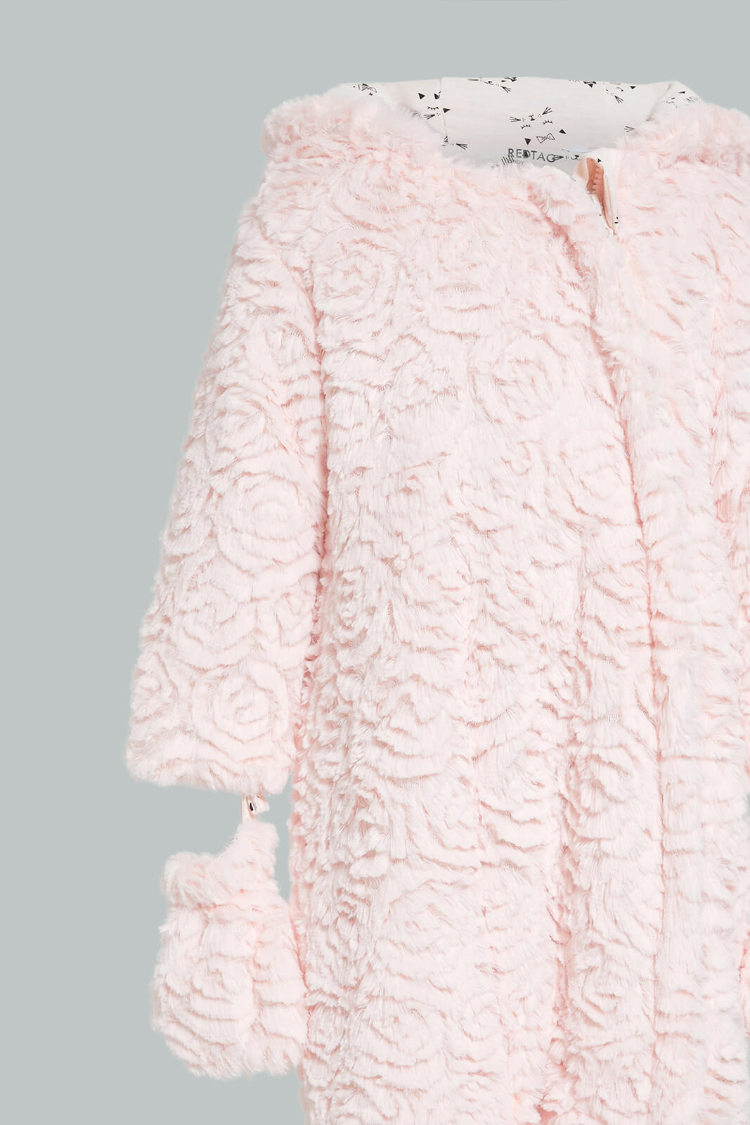 Redtag-Pink-Fur-Paded-Pramsuit-With-Mittens-Coats-Baby-0 to 12 Months
