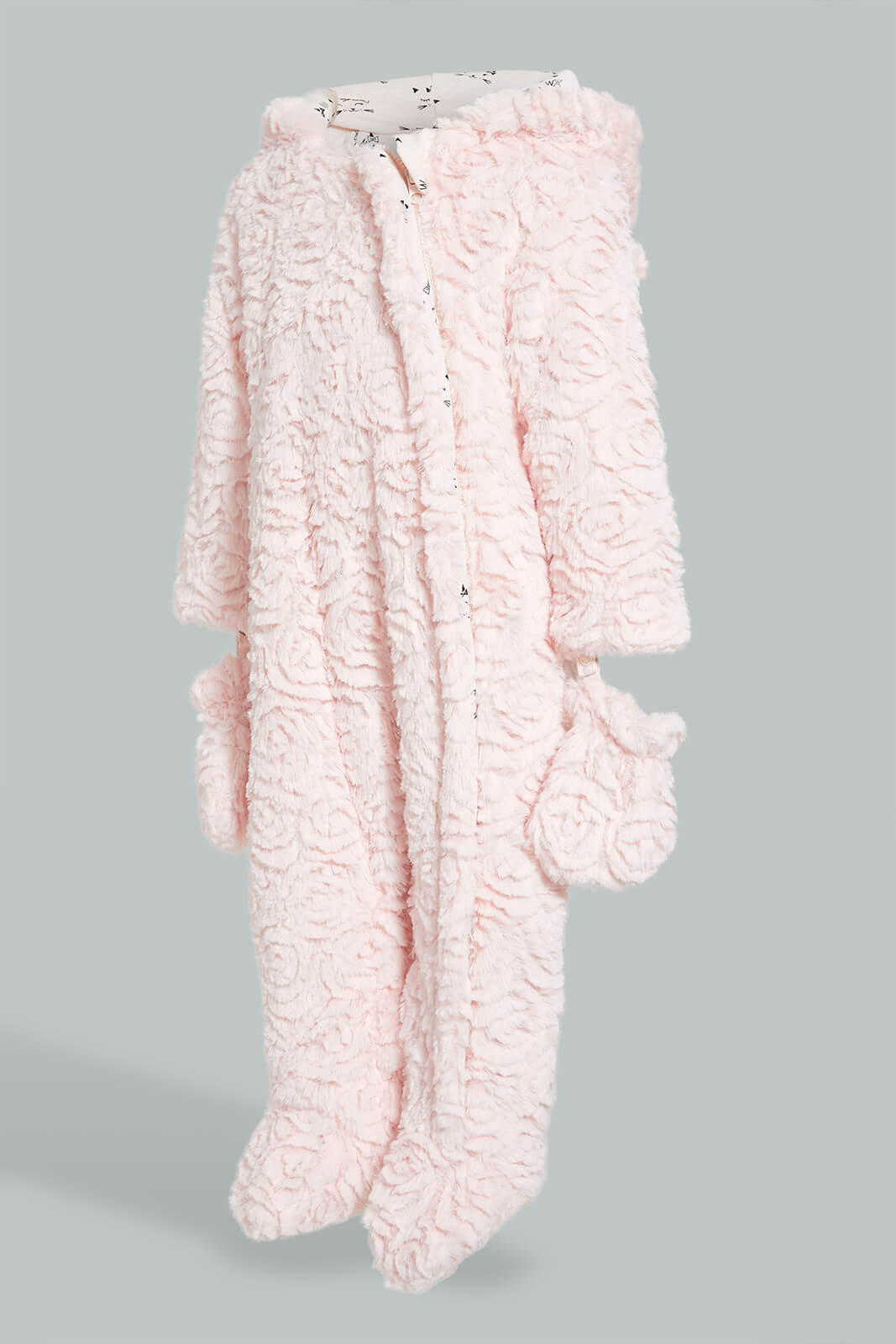 Redtag-Pink-Fur-Paded-Pramsuit-With-Mittens-Coats-Baby-0 to 12 Months