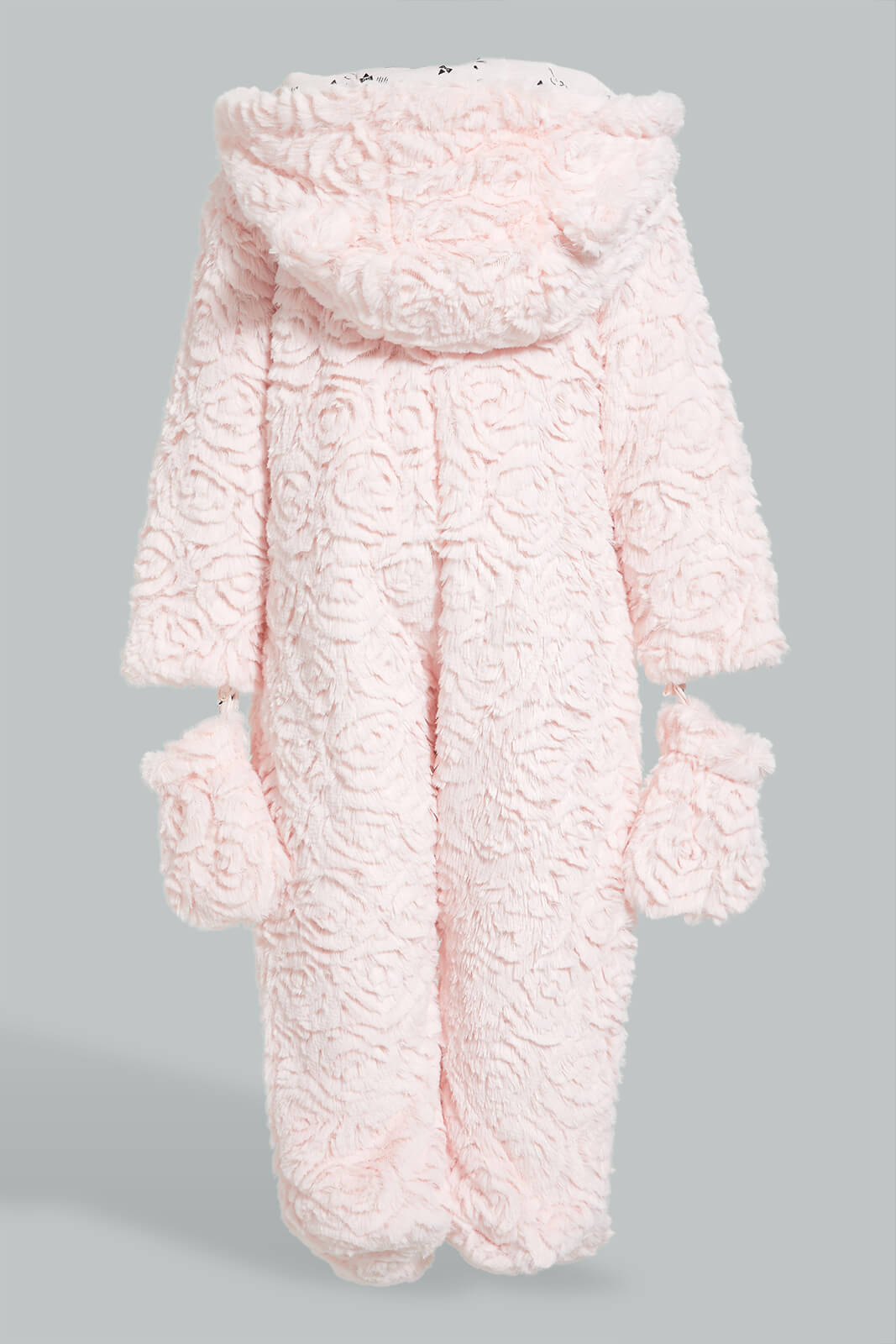 Redtag-Pink-Fur-Paded-Pramsuit-With-Mittens-Coats-Baby-0 to 12 Months