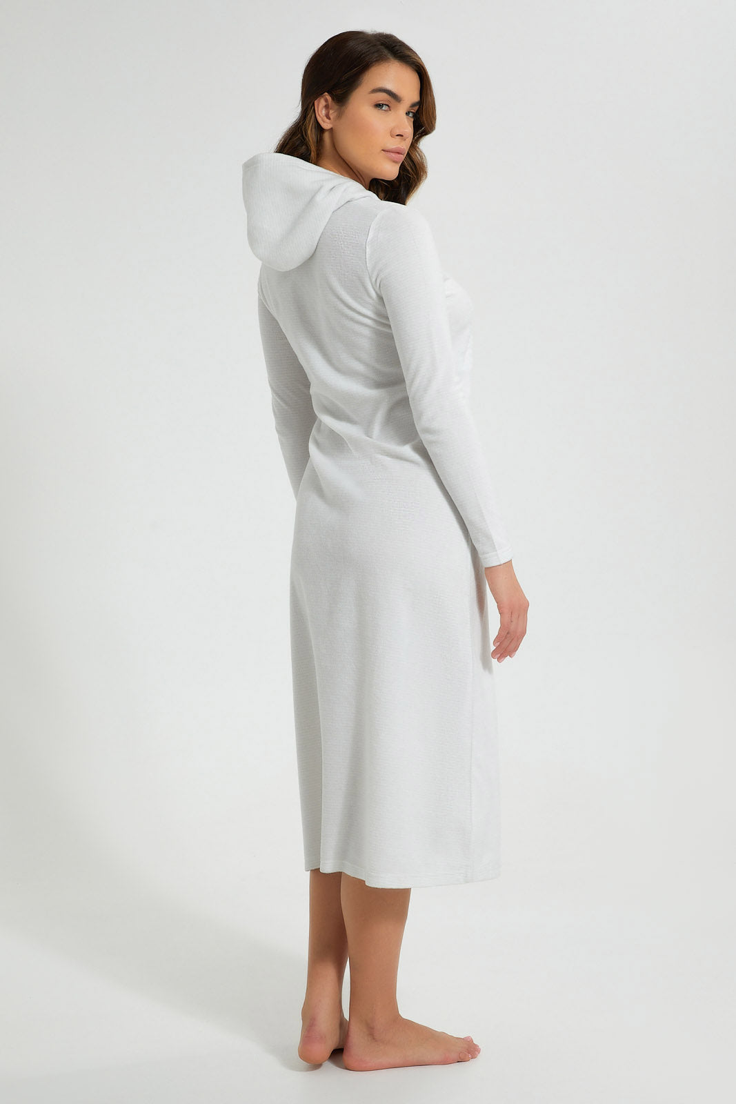 Redtag-Grey-Melange-Placement-Printed-Nightgown-With-Hoodie-Nightgowns-Women's-
