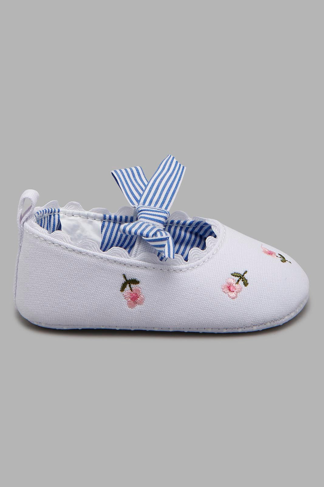 Redtag-White-Pram-Shoe-With-Floral-Print-Pumps-Baby-0 to 18 Months