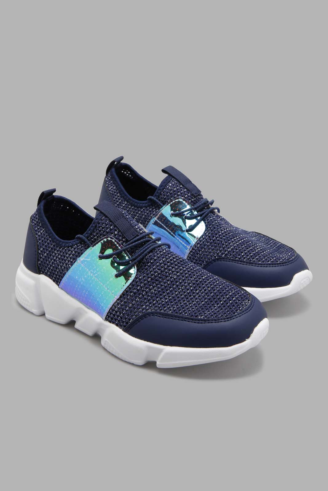 Redtag-Navy-Glitter-Knit-Sneaker-Character,-Colour:Navy,-Filter:Girls-Footwear-(5-to-14-Yrs),-GSR-Trainers,-New-In,-New-In-GSR-FOO,-Non-Sale,-W21B-Senior-Girls-5 to 14 Years