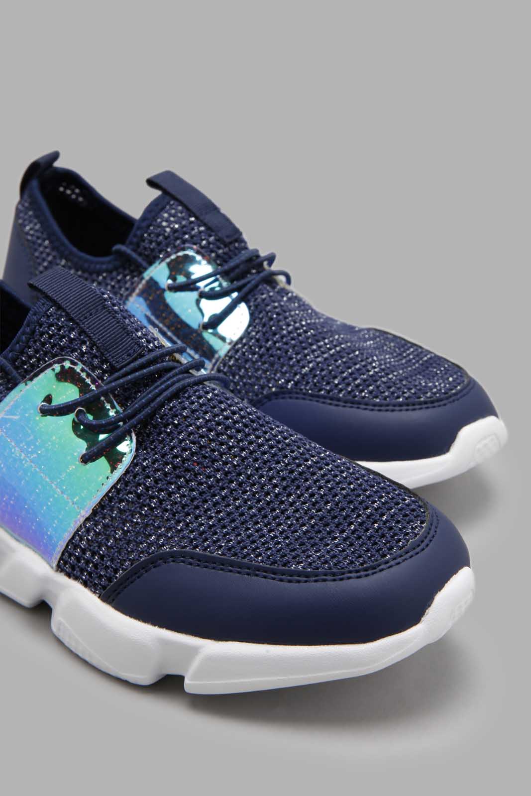 Redtag-Navy-Glitter-Knit-Sneaker-Character,-Colour:Navy,-Filter:Girls-Footwear-(5-to-14-Yrs),-GSR-Trainers,-New-In,-New-In-GSR-FOO,-Non-Sale,-W21B-Senior-Girls-5 to 14 Years