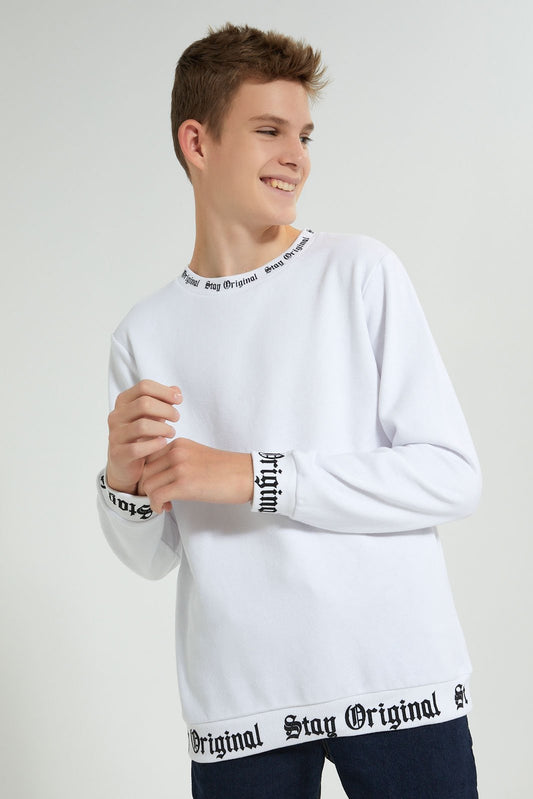 White Sweatshirt With Printed Elastics