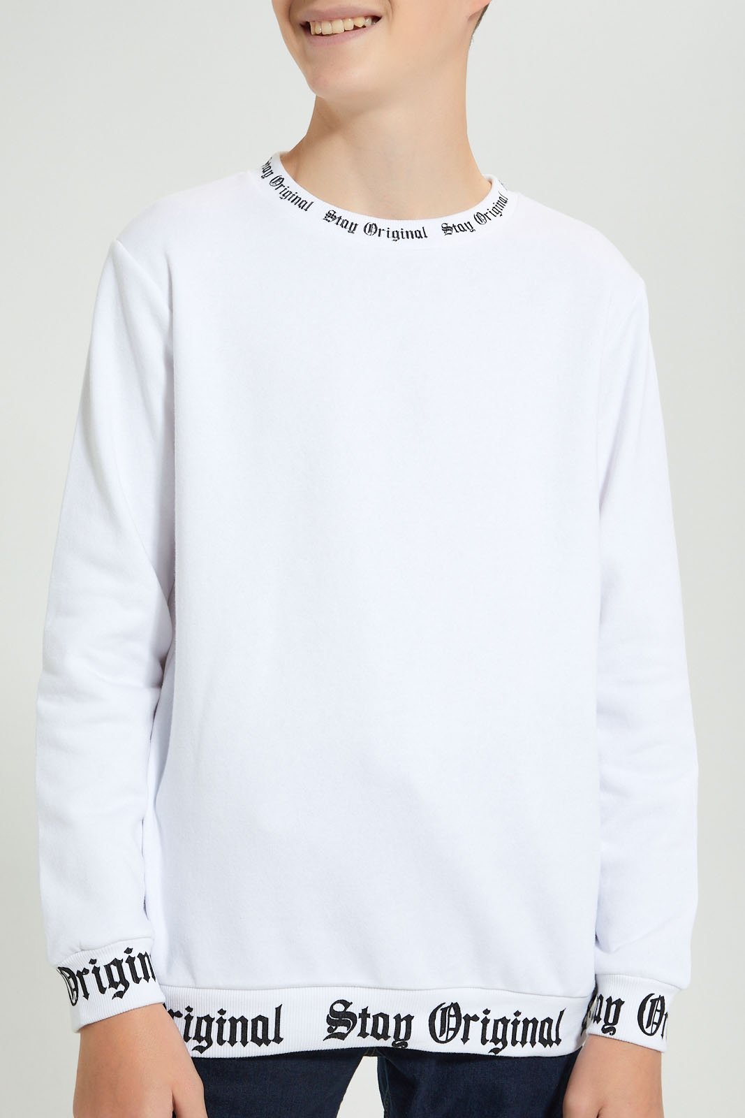 White Sweatshirt With Printed Elastics