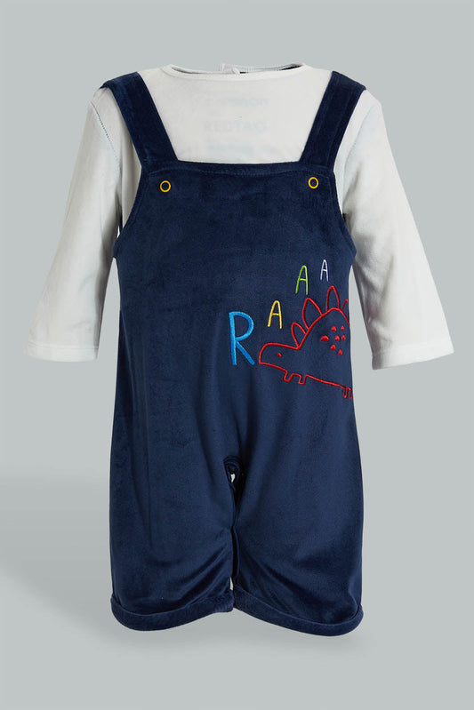 Redtag-Navy-Dino-Duangree-Romper-With-Hat-Rompers-Baby-0 to 12 Months