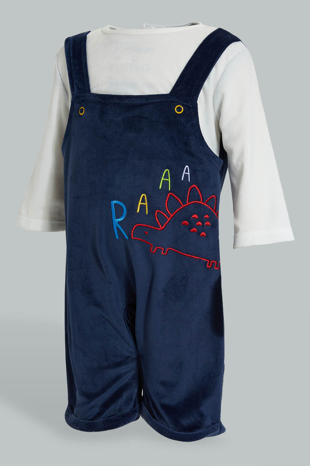 Redtag-Navy-Dino-Duangree-Romper-With-Hat-Rompers-Baby-0 to 12 Months