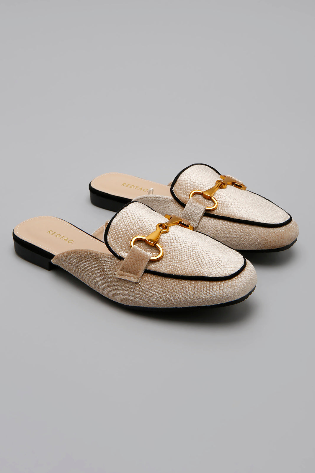 Beige Closed Toe With Buckle Trim