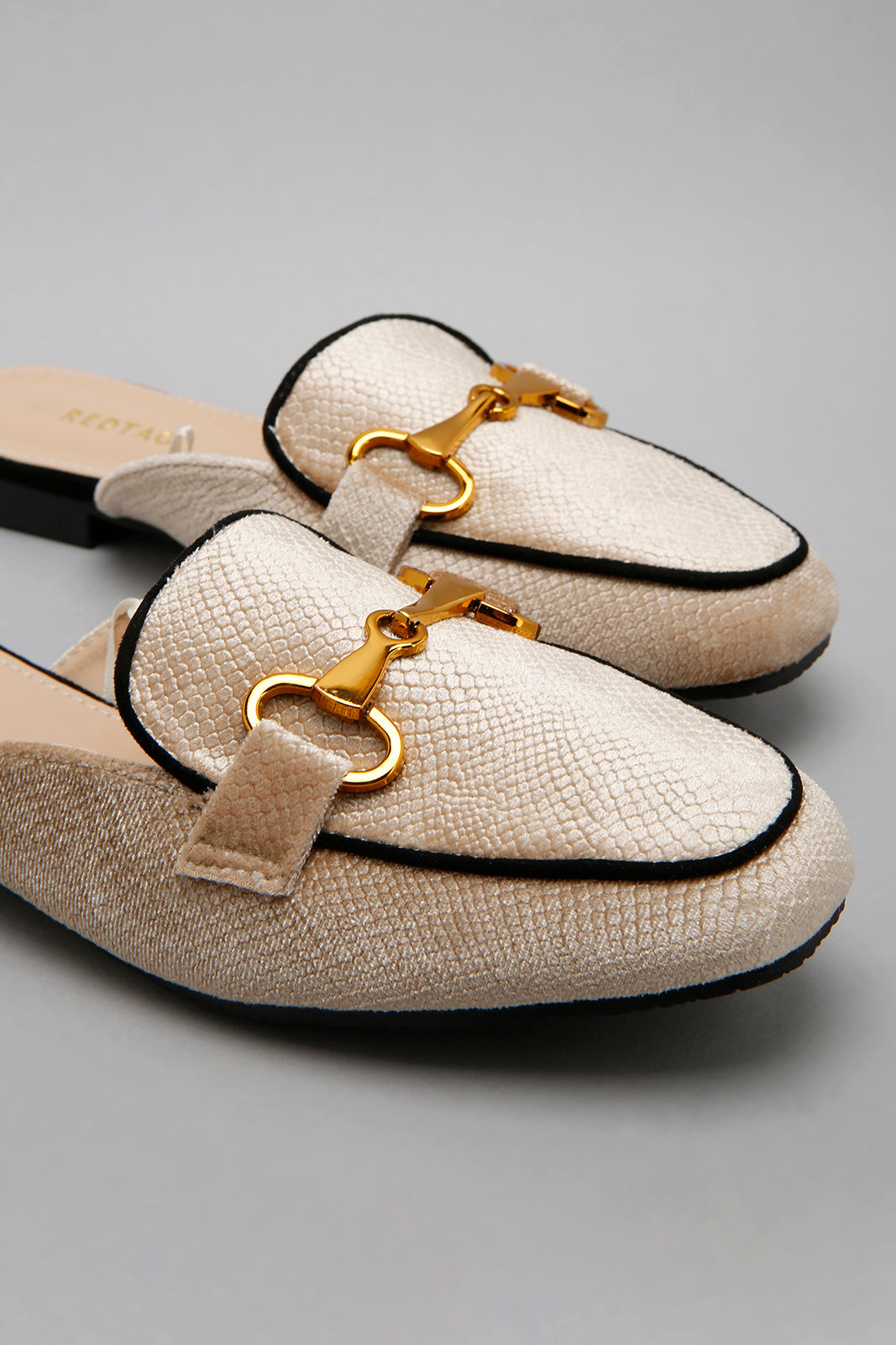 Beige Closed Toe With Buckle Trim