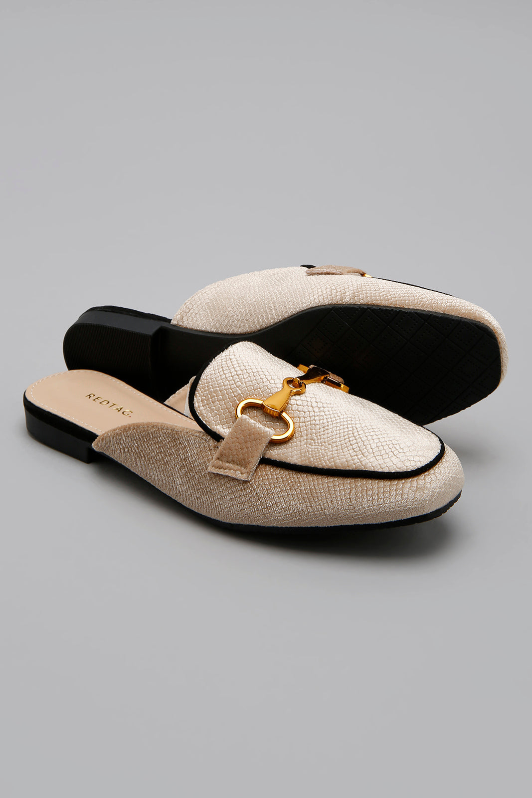 Beige Closed Toe With Buckle Trim