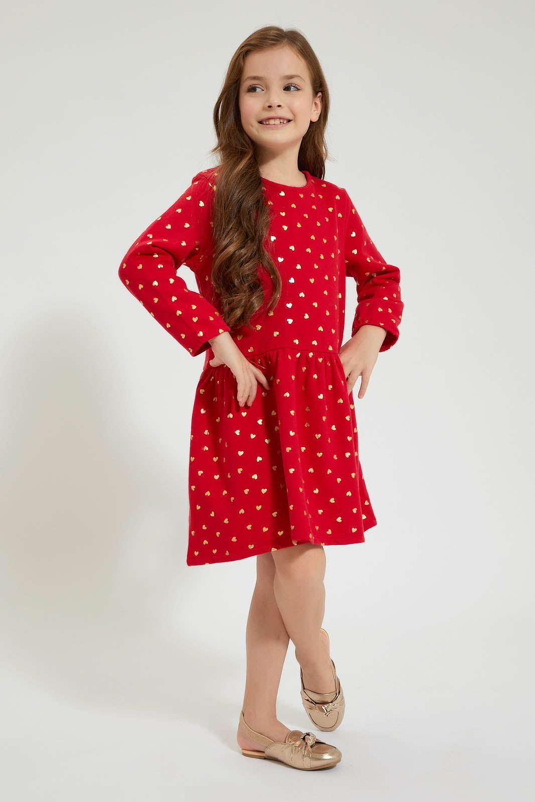 Redtag-Red-Polka-Dot-Printed-Dress-Dresses-Girls-2 to 8 Years