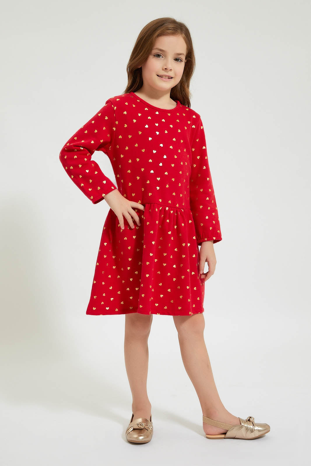 Redtag-Red-Polka-Dot-Printed-Dress-Dresses-Girls-2 to 8 Years