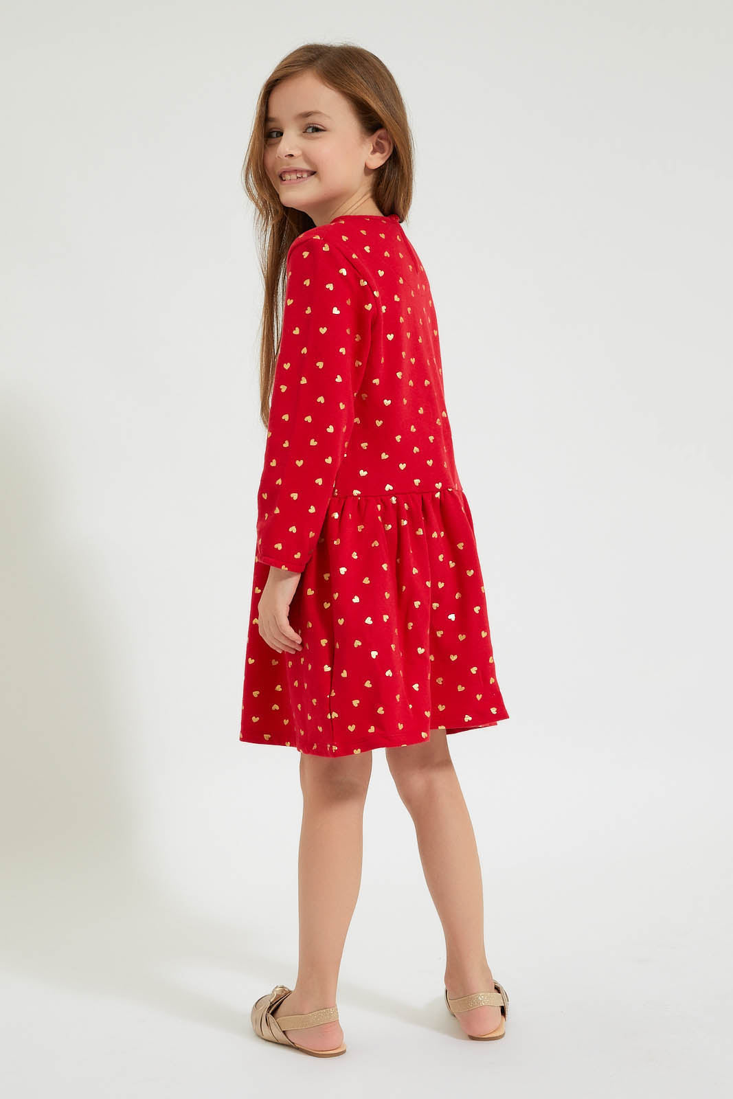 Redtag-Red-Polka-Dot-Printed-Dress-Dresses-Girls-2 to 8 Years