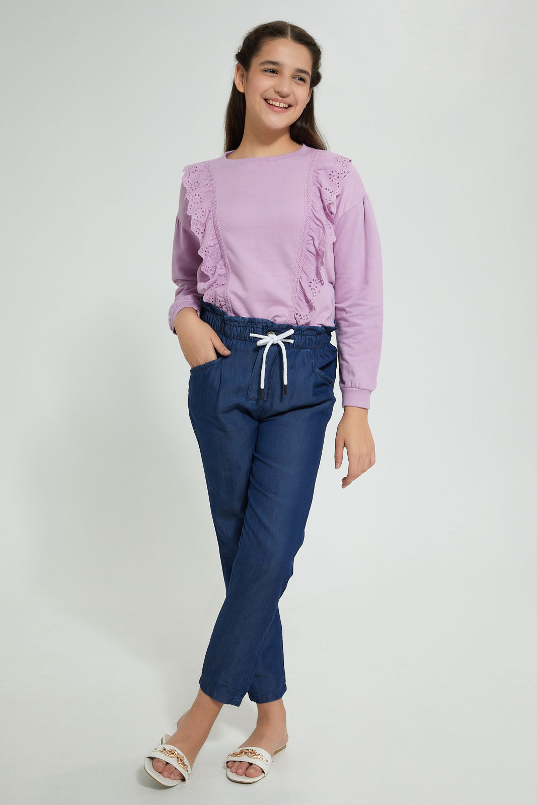 Redtag-Dk-Wash-Paperbagwaist-Jogger-Jeggings-Senior-Girls-9 to 14 Years