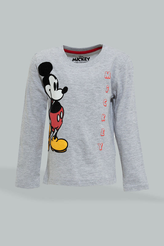 Grey Mickey Mouse Print T-Shirt