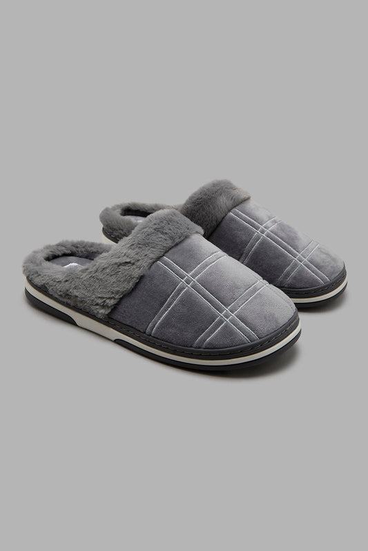 Redtag-Grey-Padded-Mule-Slipper-Mules-Men's-