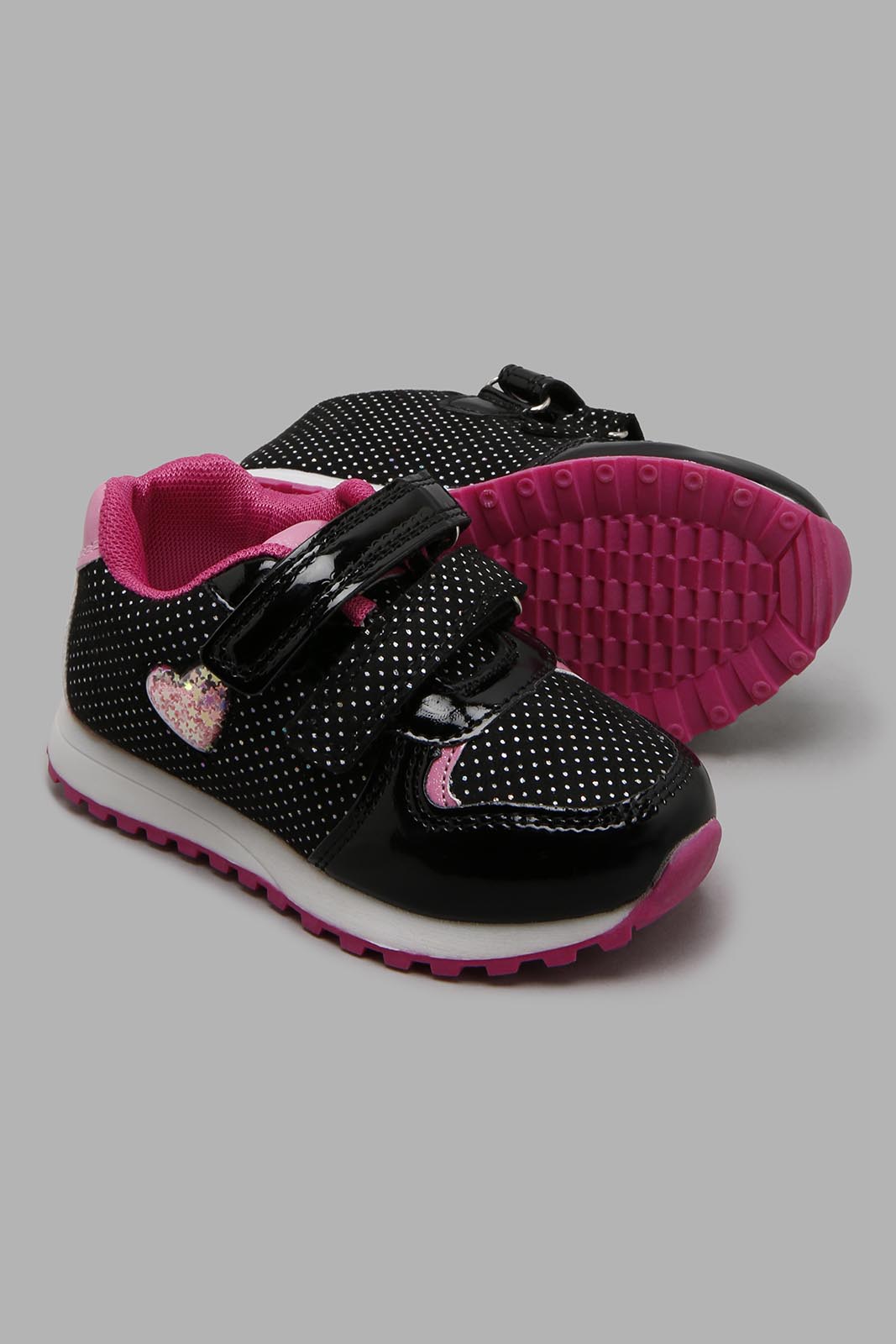 Redtag-Black-Sneaker-With-Heart-Trim-Sneakers-Infant-Girls-1 to 3 Years