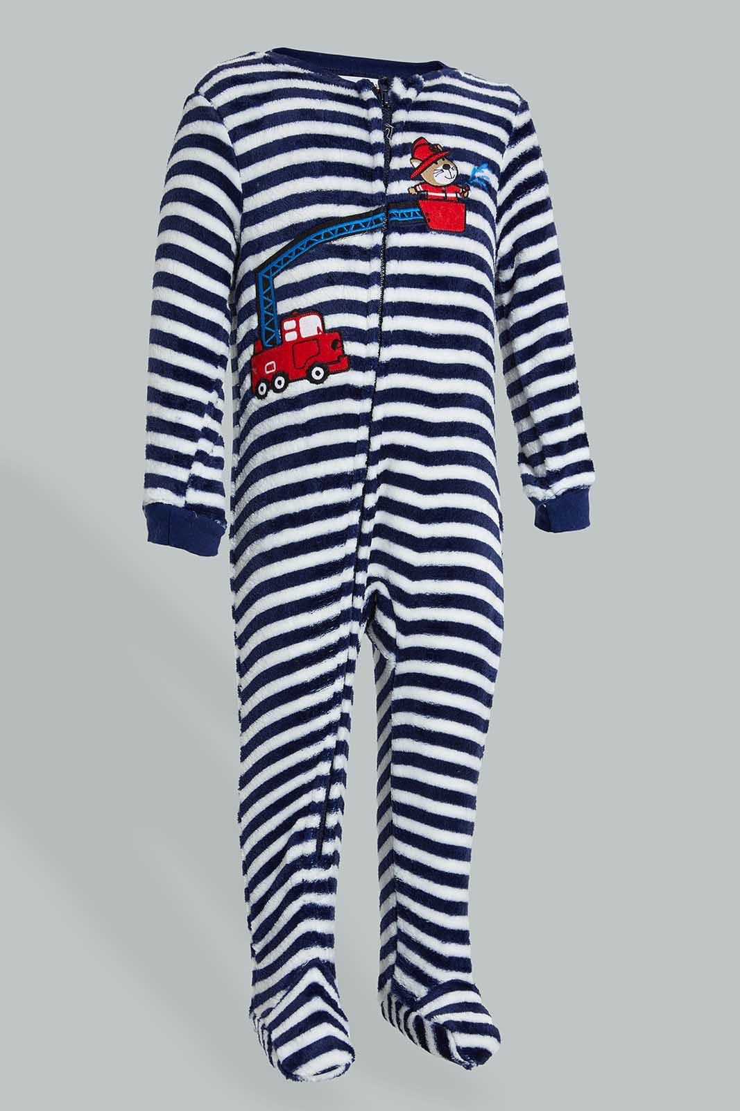 Redtag-Grey-Striped-Digger-Onesie-Pj-Set-Colour:Grey,-Filter:Infant-Boys-(3-to-24-Mths),-Infant-Boys-Pyjama-Sets,-New-In,-New-In-INB,-Non-Sale,-Section:Kidswear,-W21B-Infant-Boys-3 to 24 Months