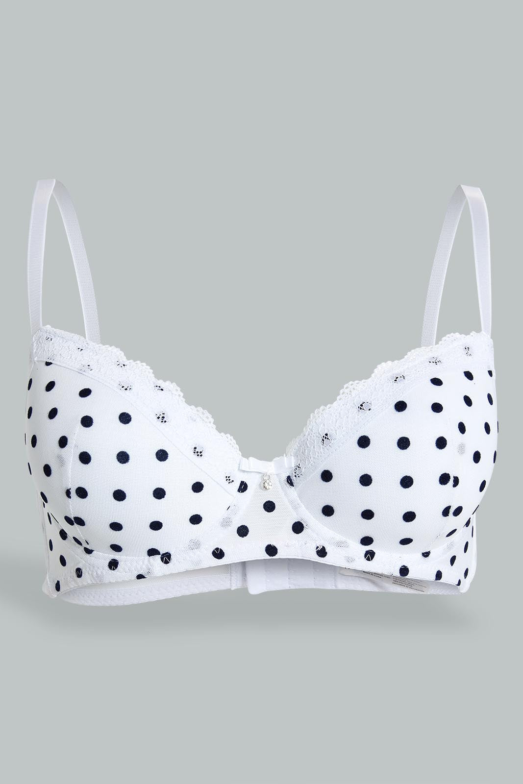 Redtag-Navy/White-Flock-Printed-Padded-T-Shirt-Bra-(2-Pack)-T-Shirt-Bras-Women's-