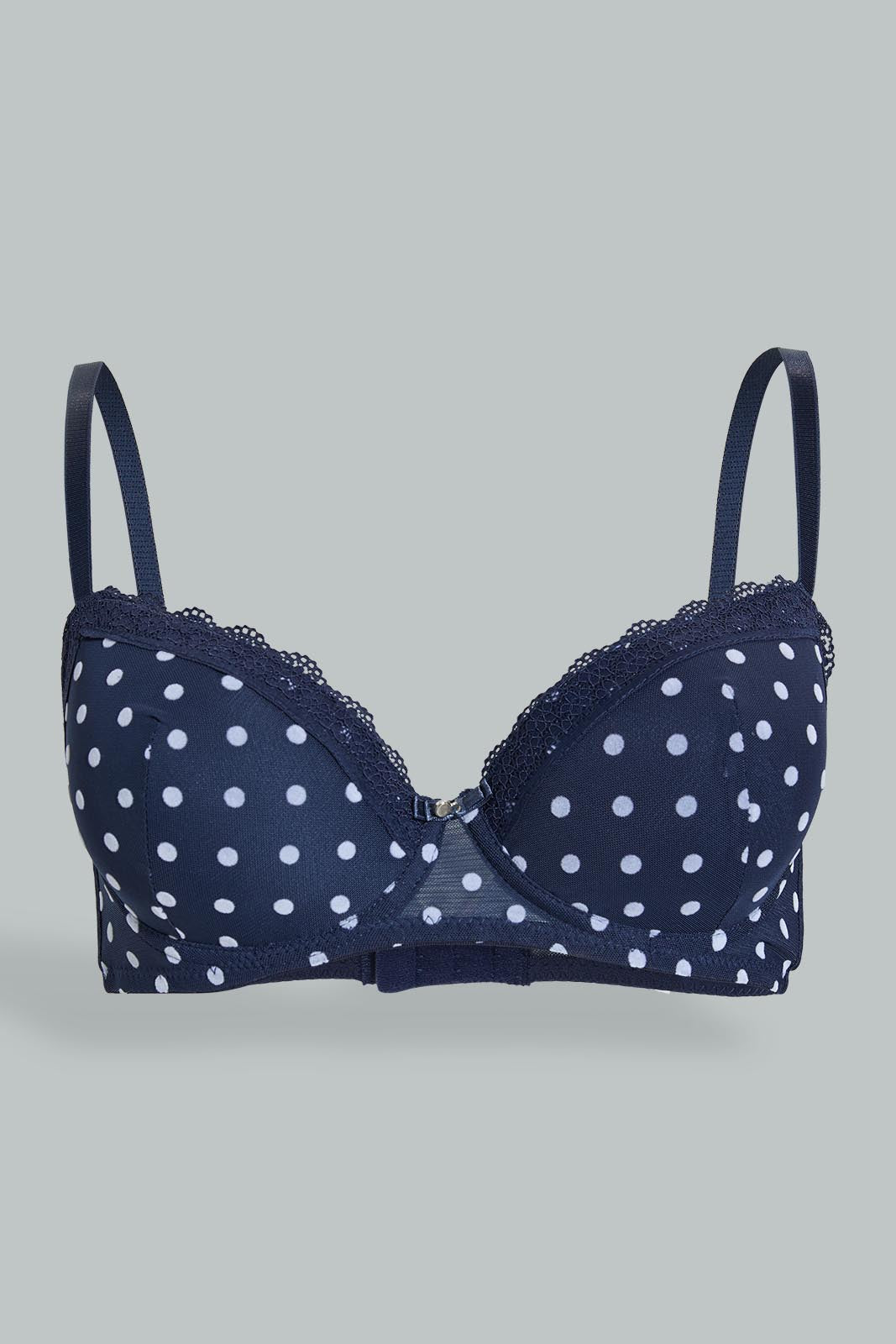 Redtag-Navy/White-Flock-Printed-Padded-T-Shirt-Bra-(2-Pack)-T-Shirt-Bras-Women's-