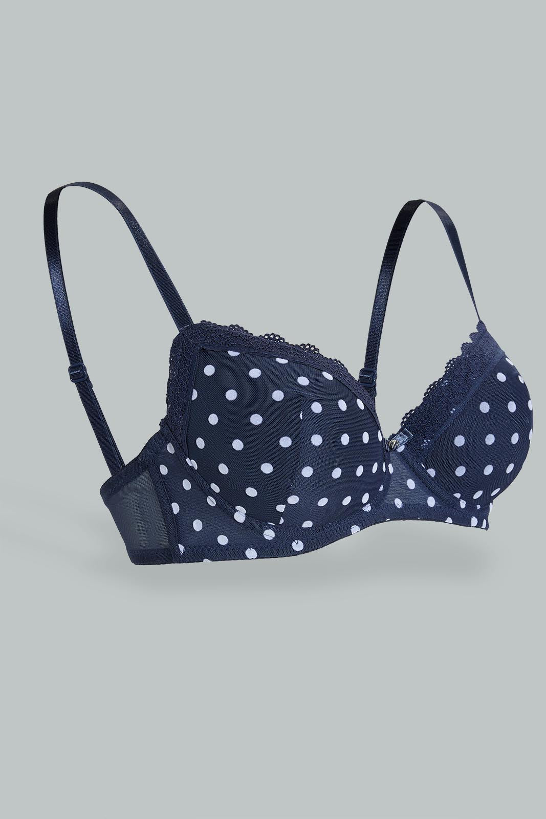 Redtag-Navy/White-Flock-Printed-Padded-T-Shirt-Bra-(2-Pack)-T-Shirt-Bras-Women's-