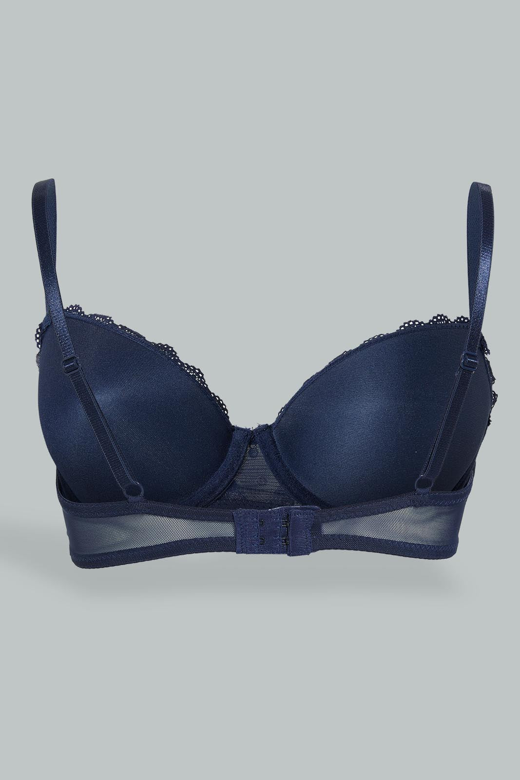 Redtag-Navy/White-Flock-Printed-Padded-T-Shirt-Bra-(2-Pack)-T-Shirt-Bras-Women's-