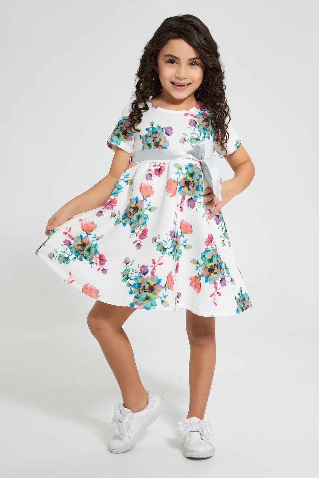 White Flower Print Dress