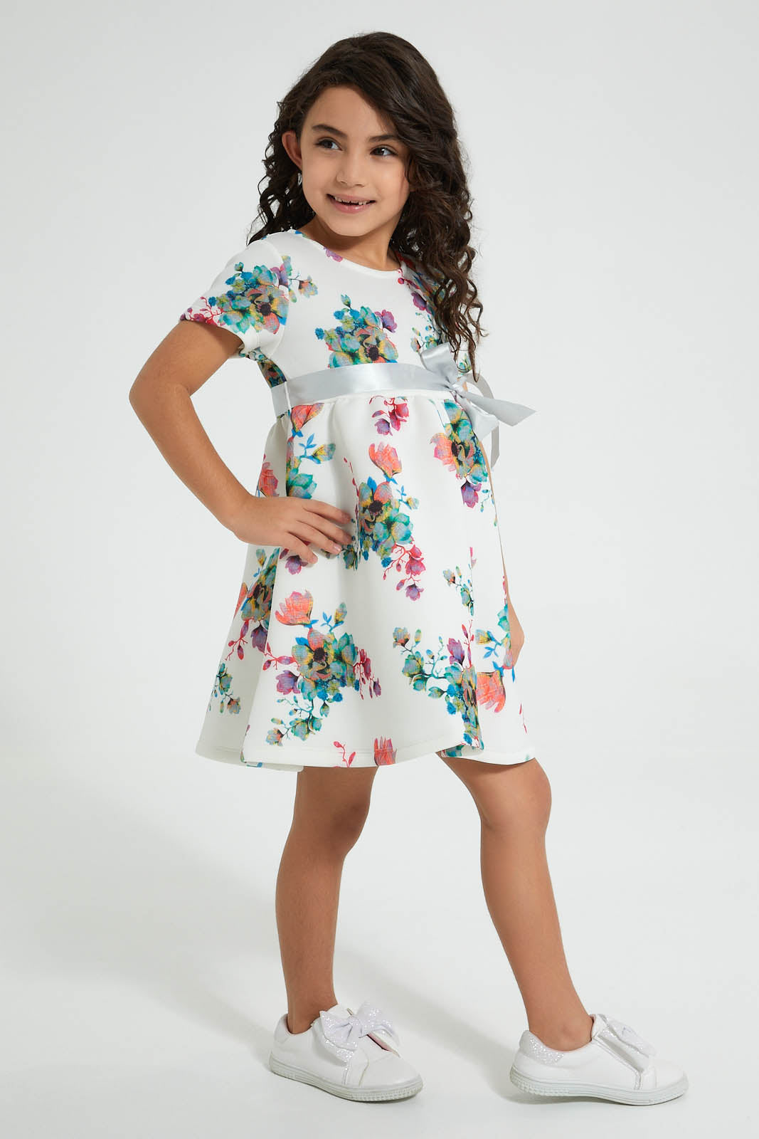 White Flower Print Dress
