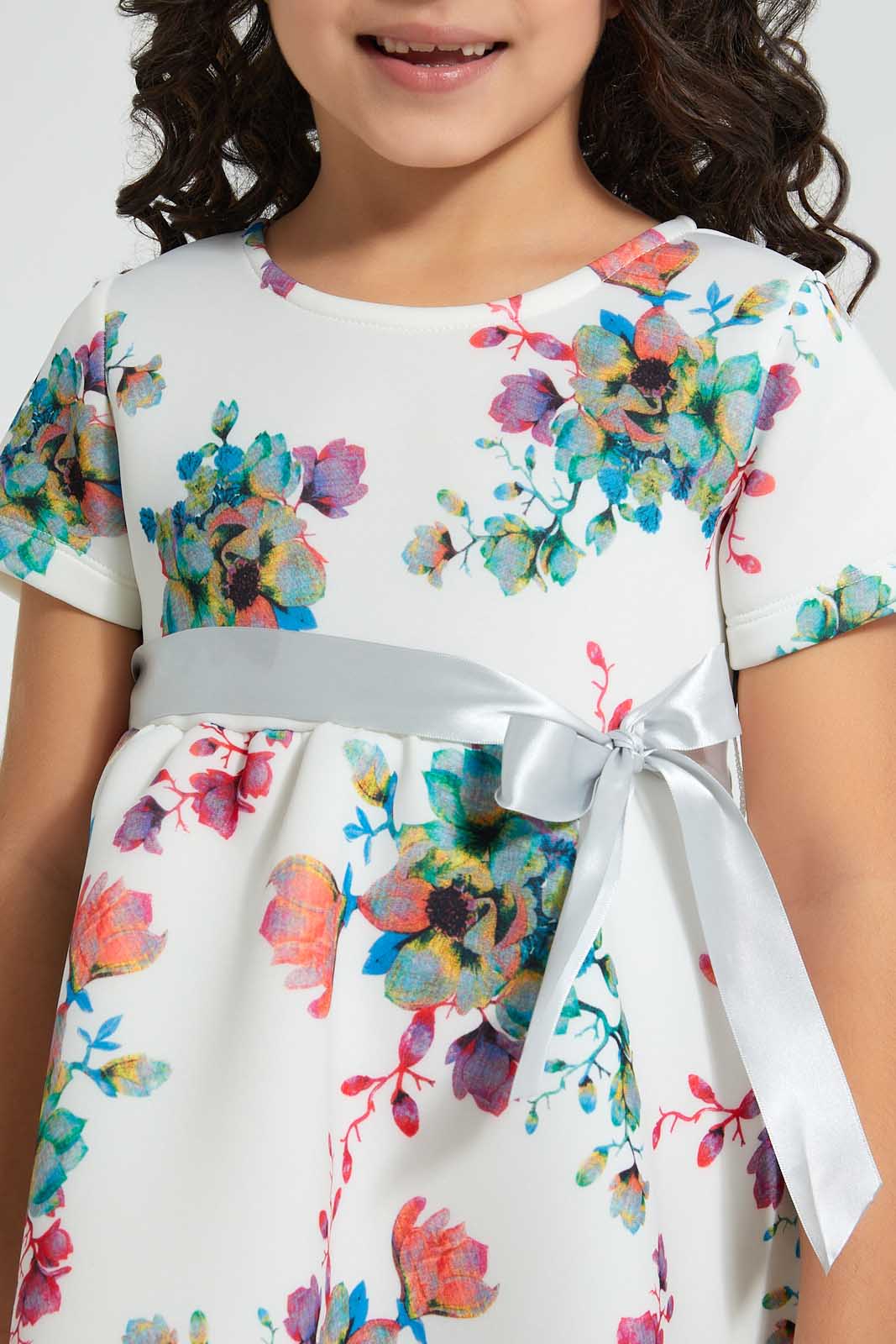 White Flower Print Dress