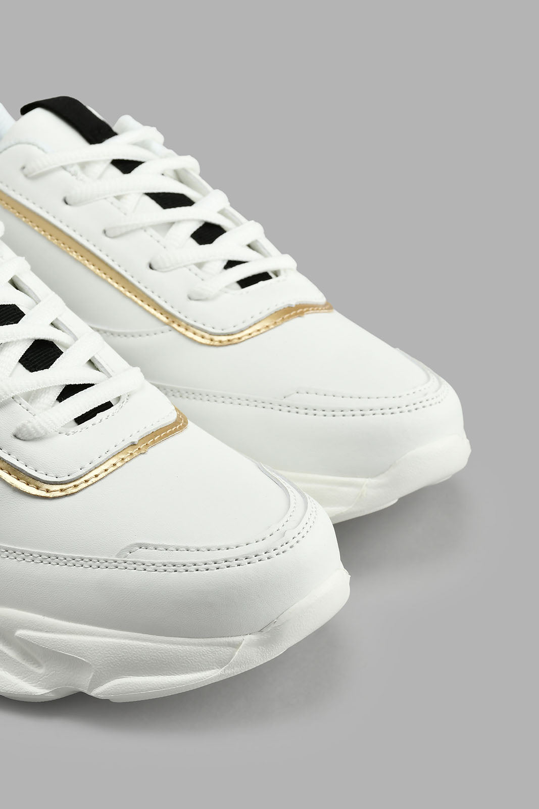 Redtag-White-Lace-Up-Sneaker-With-Gold-Overlay-Colour:White,-Filter:Women's-Footwear,-New-In,-New-In-Women-FOO,-Non-Sale,-S22A,-Section:Women,-Women-Trainers-Women's-