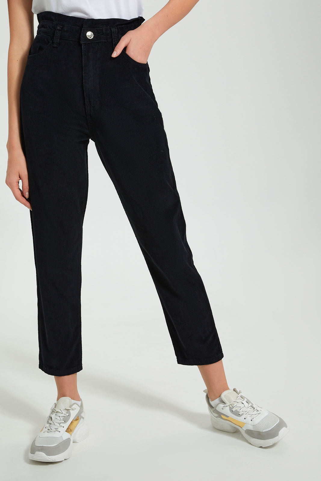Redtag-Black-Baggy-Fit-Corduroy-Jeans-Women's-
