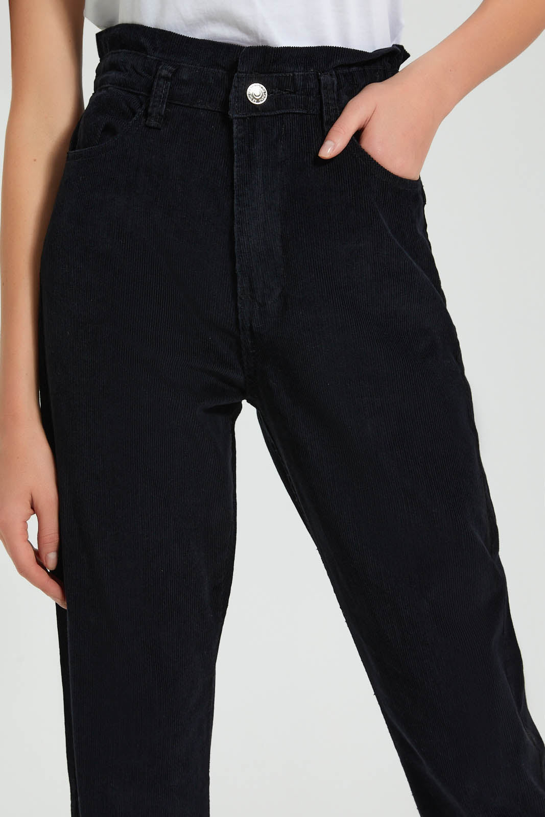 Redtag-Black-Baggy-Fit-Corduroy-Jeans-Women's-