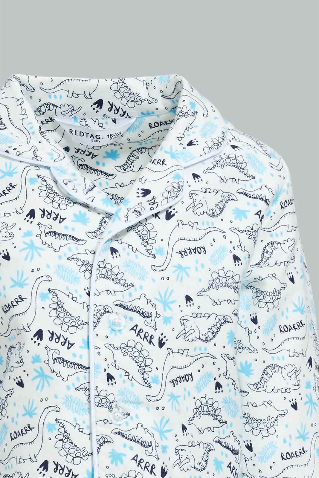 Redtag-Ecru-Dino-Printed-Flannel-Pj-Set-(2-Pack)-Pyjama-Sets-Infant-Boys-3 to 24 Months