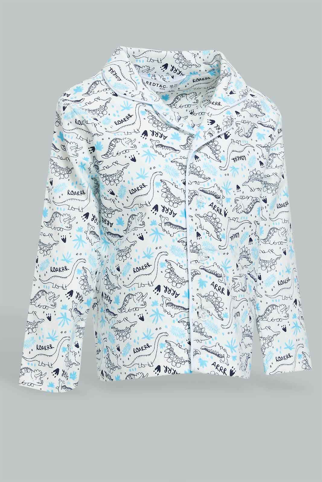 Redtag-Ecru-Dino-Printed-Flannel-Pj-Set-(2-Pack)-Pyjama-Sets-Infant-Boys-3 to 24 Months