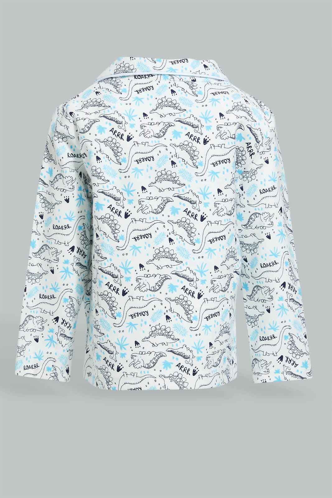 Redtag-Ecru-Dino-Printed-Flannel-Pj-Set-(2-Pack)-Pyjama-Sets-Infant-Boys-3 to 24 Months