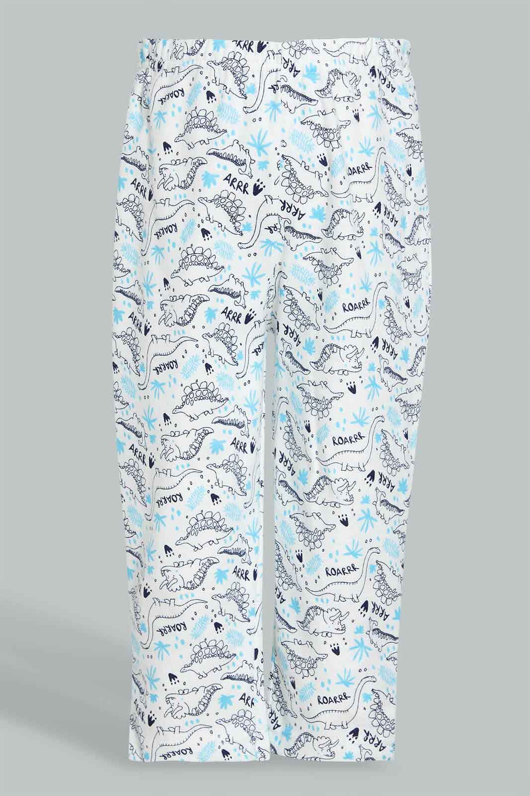Redtag-Ecru-Dino-Printed-Flannel-Pj-Set-(2-Pack)-Pyjama-Sets-Infant-Boys-3 to 24 Months