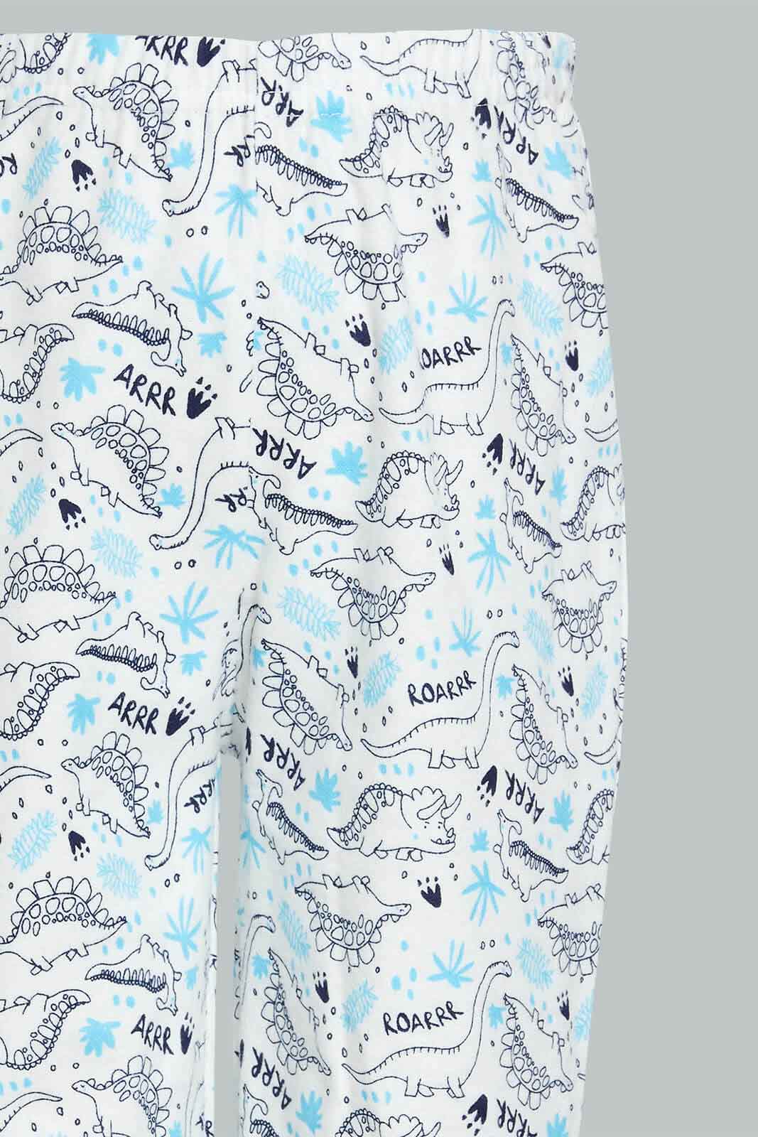 Redtag-Ecru-Dino-Printed-Flannel-Pj-Set-(2-Pack)-Pyjama-Sets-Infant-Boys-3 to 24 Months