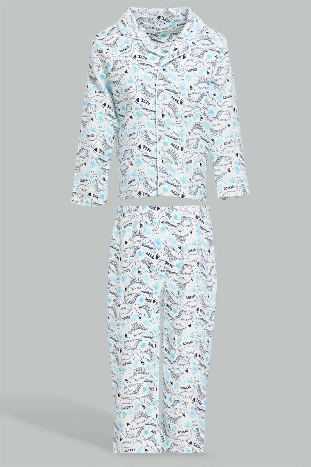 Redtag-Ecru-Dino-Printed-Flannel-Pj-Set-(2-Pack)-Pyjama-Sets-Infant-Boys-3 to 24 Months