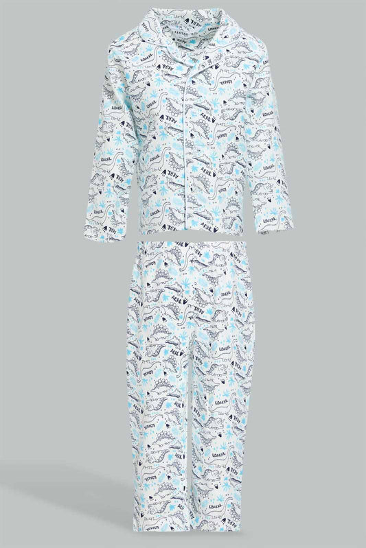 Redtag-Ecru-Dino-Printed-Flannel-Pj-Set-(2-Pack)-Pyjama-Sets-Infant-Boys-3 to 24 Months