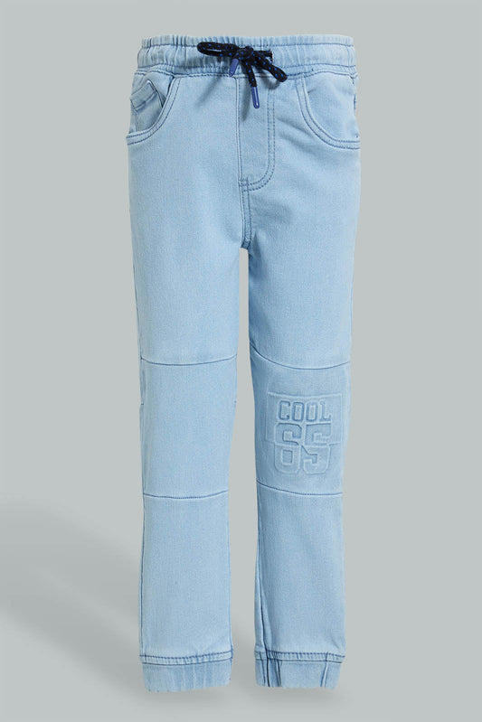 Redtag-Light-Wash-Embossed-Jogger-Jean-Jeans-Jogger-Fit-Boys-2 to 8 Years