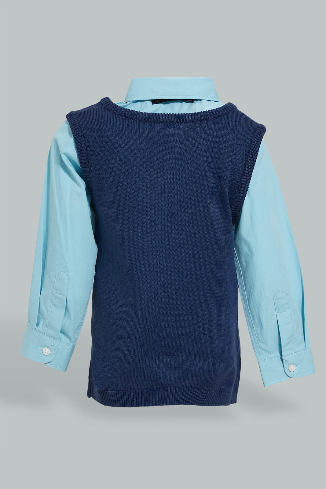 Redtag-Navy-Pull-Over-With-Shirt-And-Bow-Casual-Set-Sets-Infant-Boys-3 to 24 Months