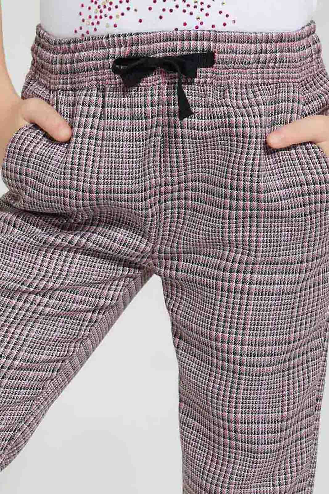Redtag-Black-Check-Casual-Trouser-Trousers-Girls-2 to 8 Years