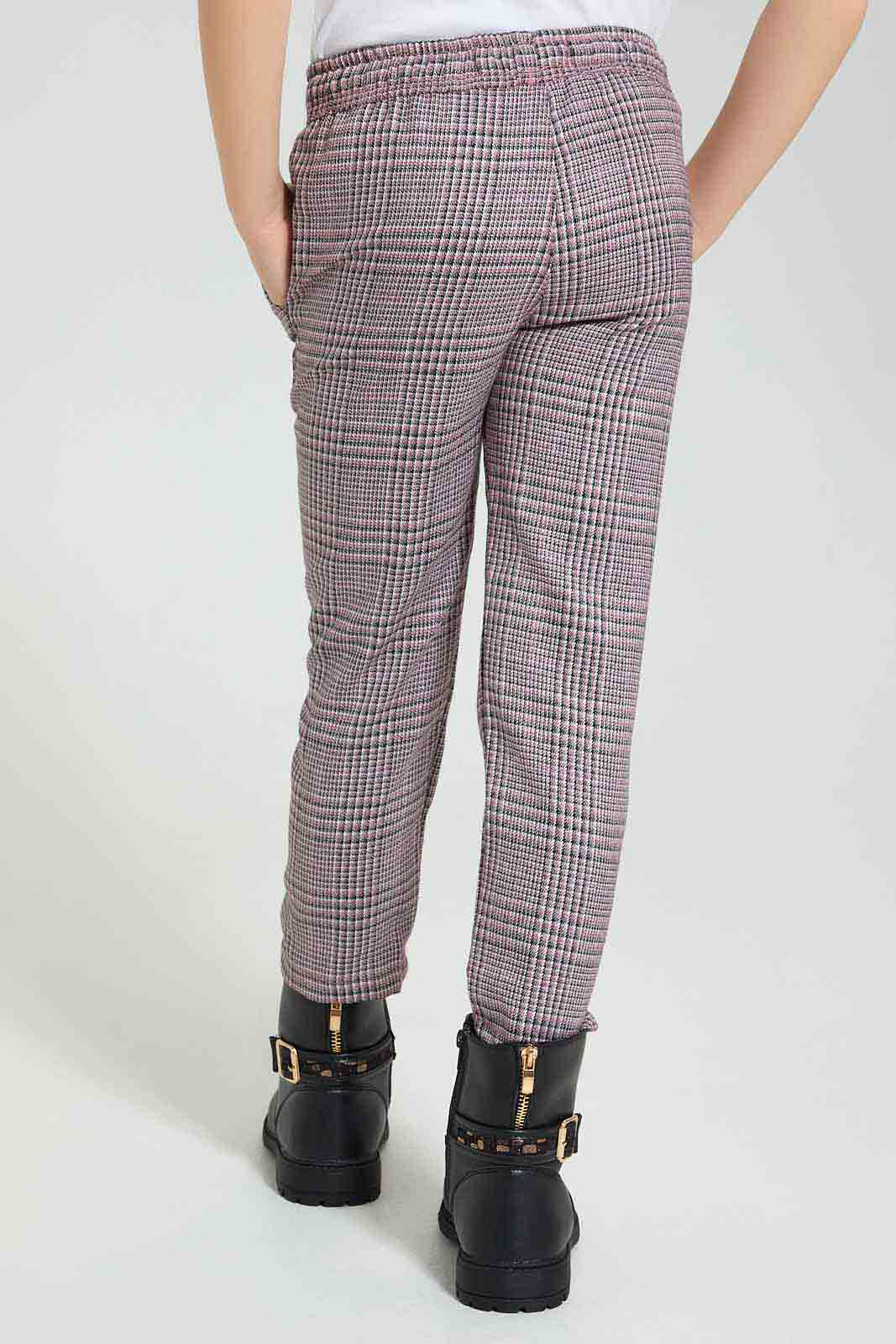 Redtag-Black-Check-Casual-Trouser-Trousers-Girls-2 to 8 Years