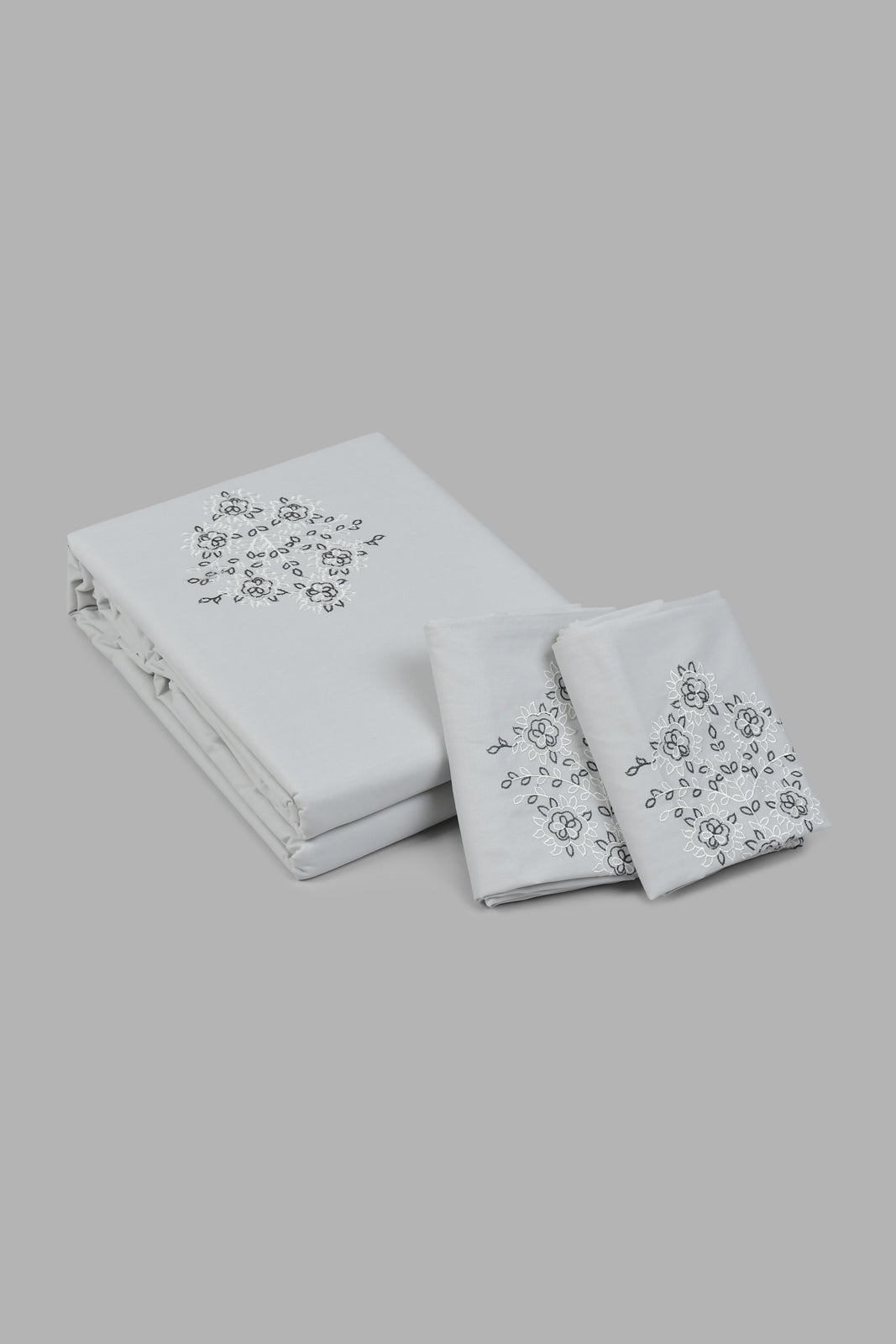 Redtag-Grey-3-Piece-Floral-Embroidery-Duvet-Cover-Set-(King-Size)-Colour:Grey,-Filter:Home-Bedroom,-HMW-BED-Duvet-Covers,-New-In,-New-In-HMW-BED,-Non-Sale,-Section:Homewares,-W21A-Home-Bedroom-