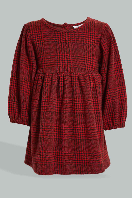 Redtag-Checkered-Dress-Colour:Burgundy,-Filter:Infant-Girls-(3-to-24-Mths),-Infant-Girls-Dresses,-New-In,-New-In-ING,-Non-Sale,-Section:Kidswear,-W21B-Infant-Girls-3 to 24 Months