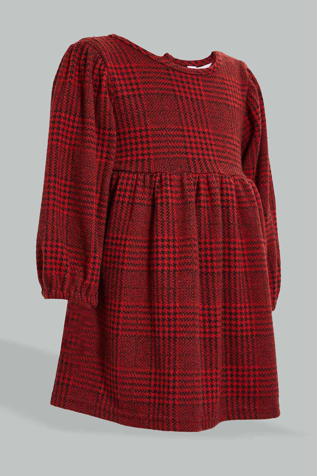 Redtag-Checkered-Dress-Colour:Burgundy,-Filter:Infant-Girls-(3-to-24-Mths),-Infant-Girls-Dresses,-New-In,-New-In-ING,-Non-Sale,-Section:Kidswear,-W21B-Infant-Girls-3 to 24 Months