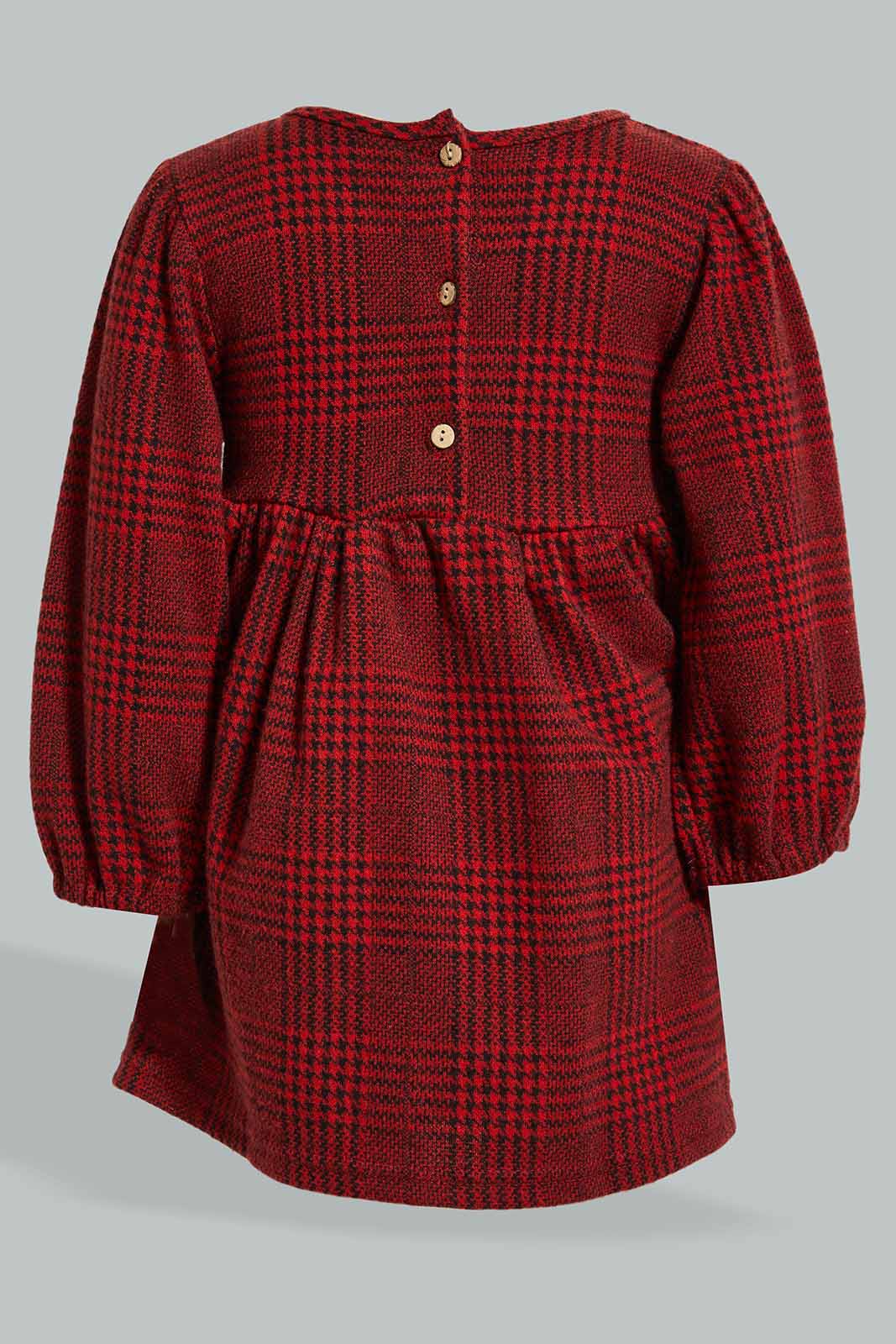 Redtag-Checkered-Dress-Colour:Burgundy,-Filter:Infant-Girls-(3-to-24-Mths),-Infant-Girls-Dresses,-New-In,-New-In-ING,-Non-Sale,-Section:Kidswear,-W21B-Infant-Girls-3 to 24 Months