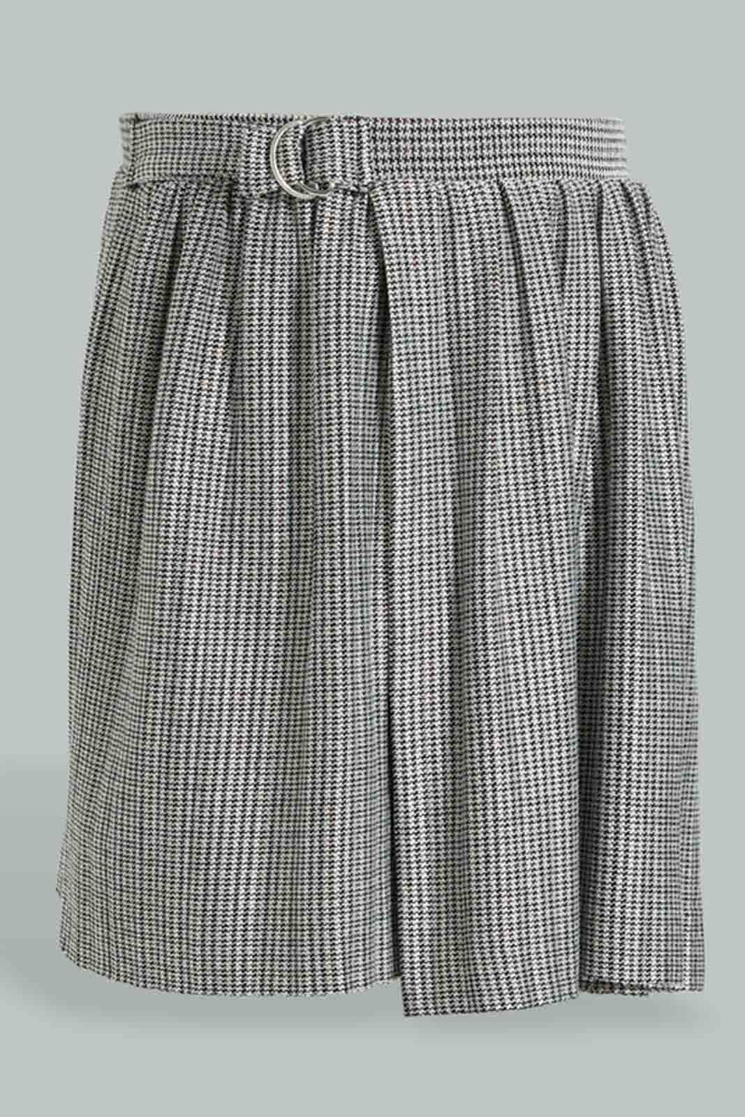 Redtag-Grey/Black-Tweed-Pleated-Skirts-Skirts-Senior-Girls-9 to 14 Years